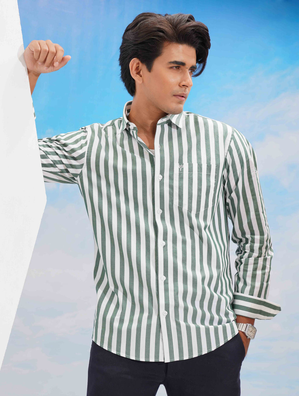 white crocodile green stripe formal shirt