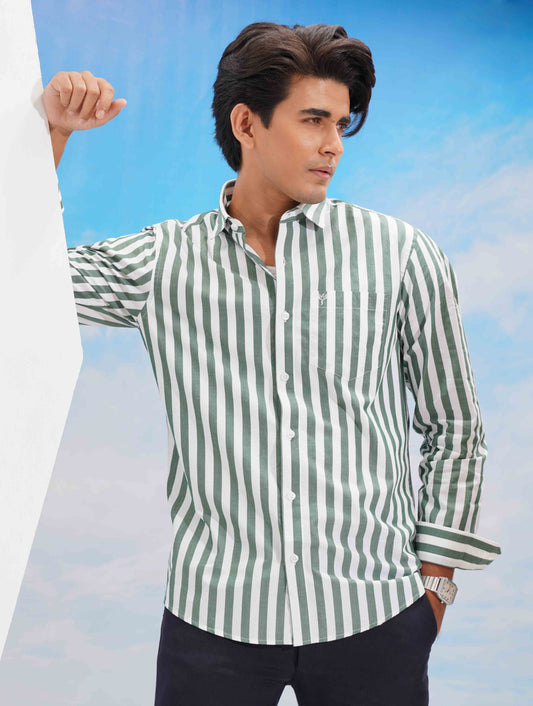 white crocodile green stripe formal shirt