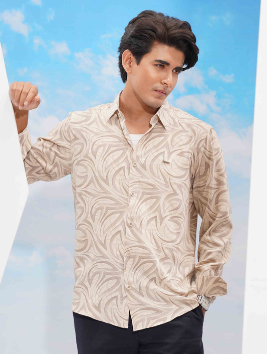 Beige Contour Printed Premium Full Sleeve Shirt