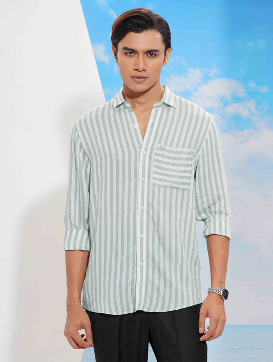 White faded Olive stripe Full sleeve shirt