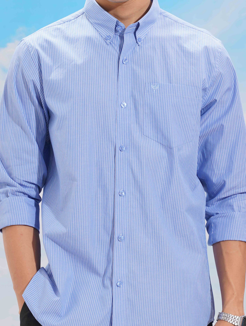 Sky blue Stripe collar button Formal shirt