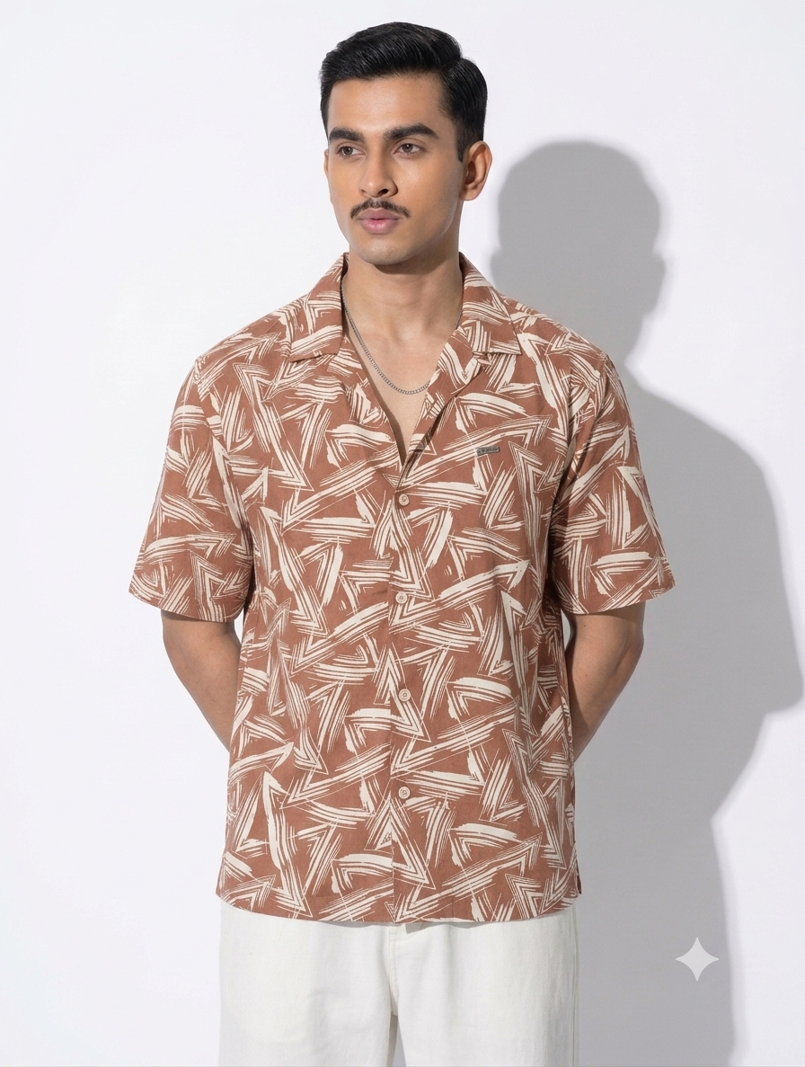 Brown-cream Transverse printed havana shirt