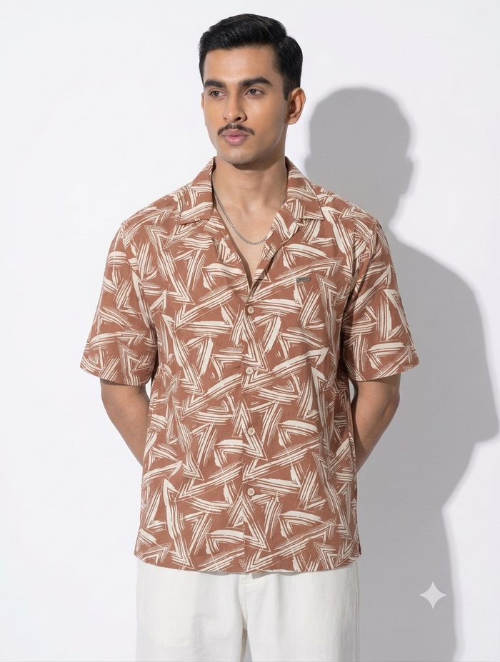 Brown-cream Transverse printed havana shirt