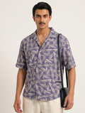 Pale blue-Cream Transverse printed havana shirt