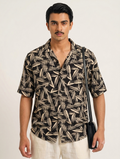 Black-cream transverse printed havana shirt