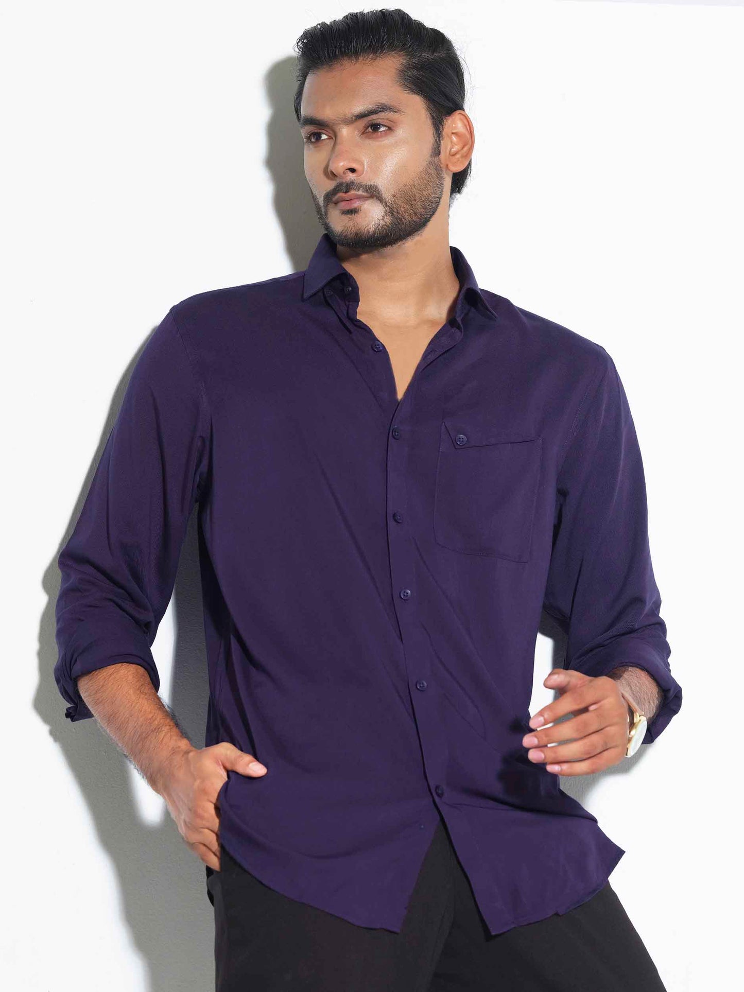 Navy blue color linen shirt