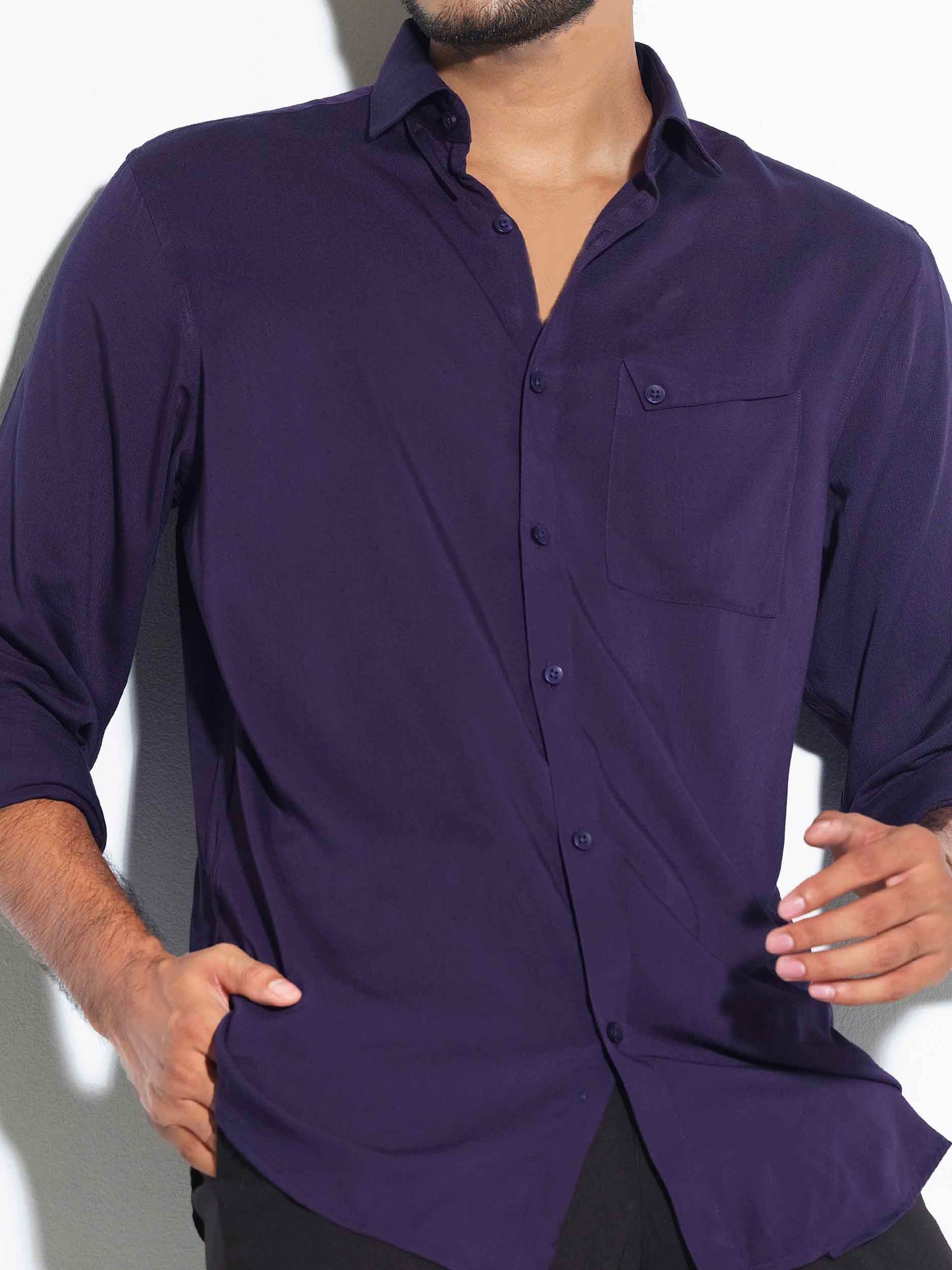 Navy blue color linen shirt