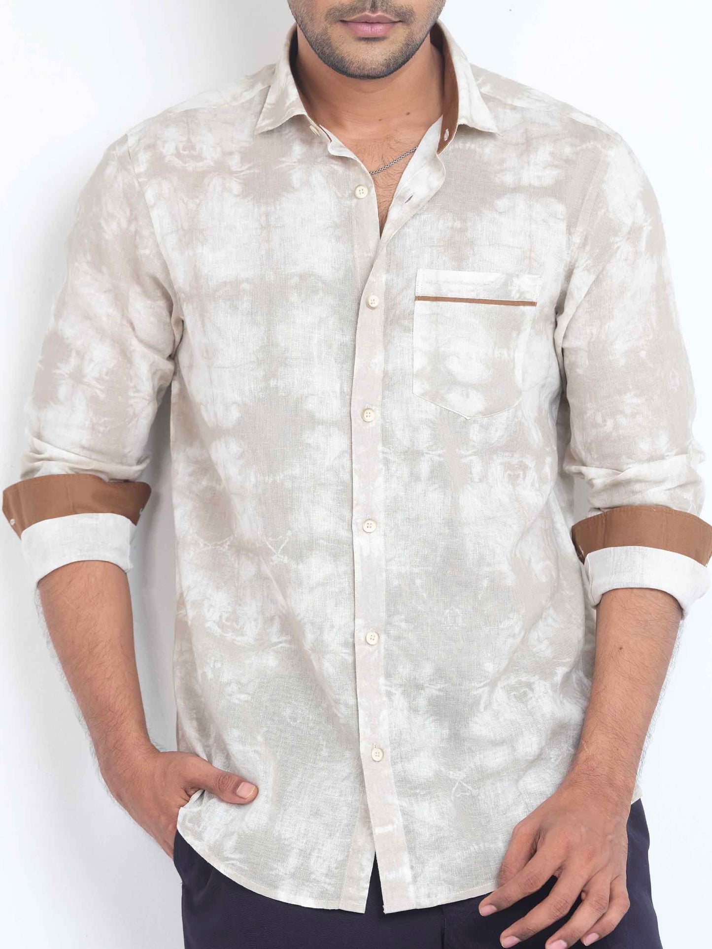 Cream coffee batik printed full sleeve shirt