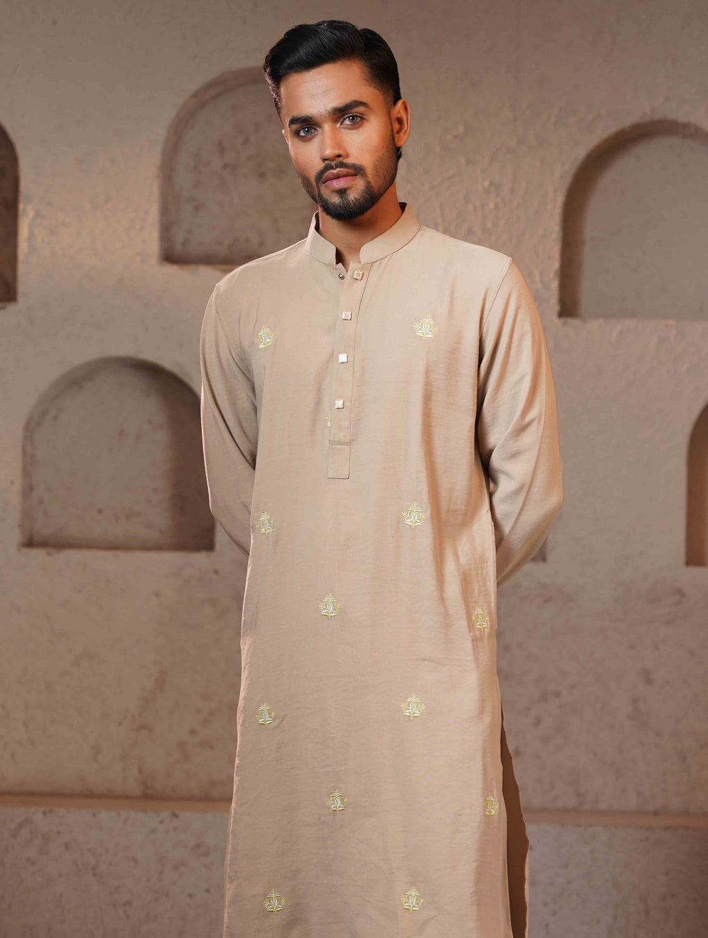 Beige color full body chest Embroidery premium Panjabi