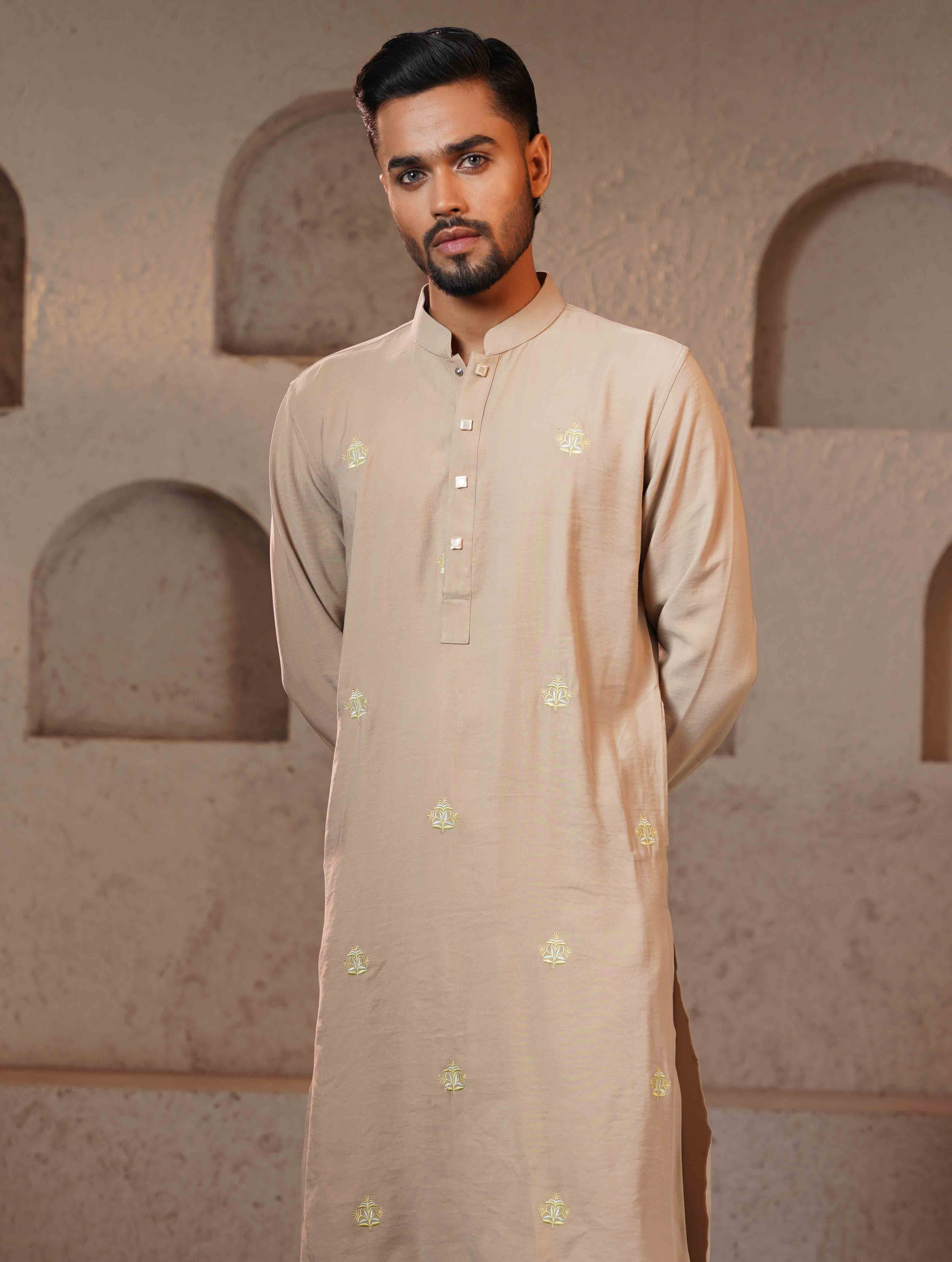 Beige color full body chest Embroidery premium Panjabi