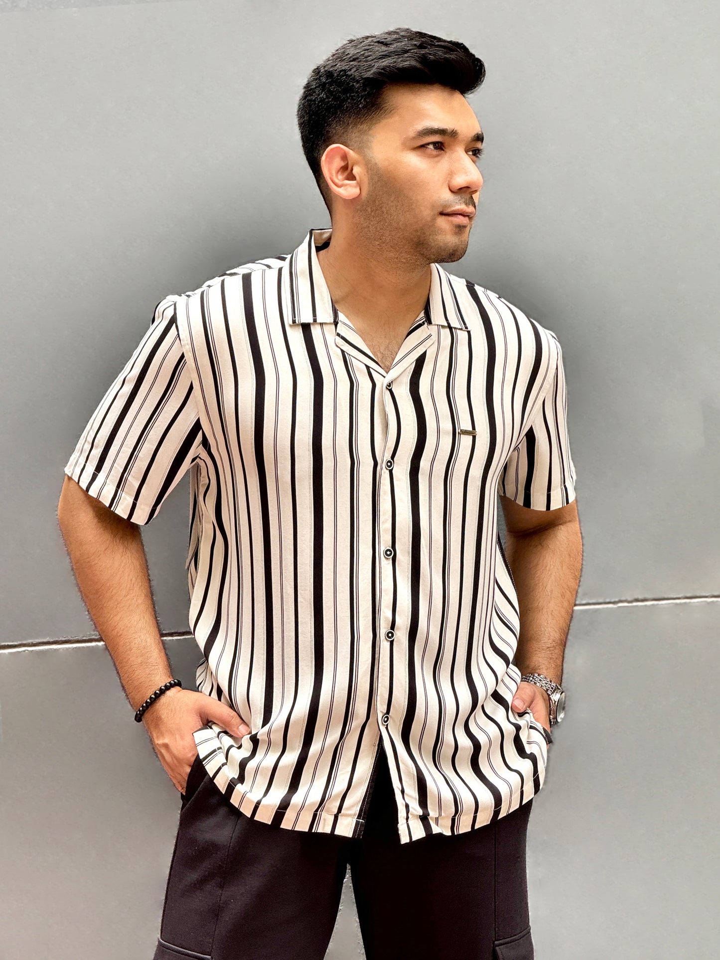 Cream Black stripe linen Havana