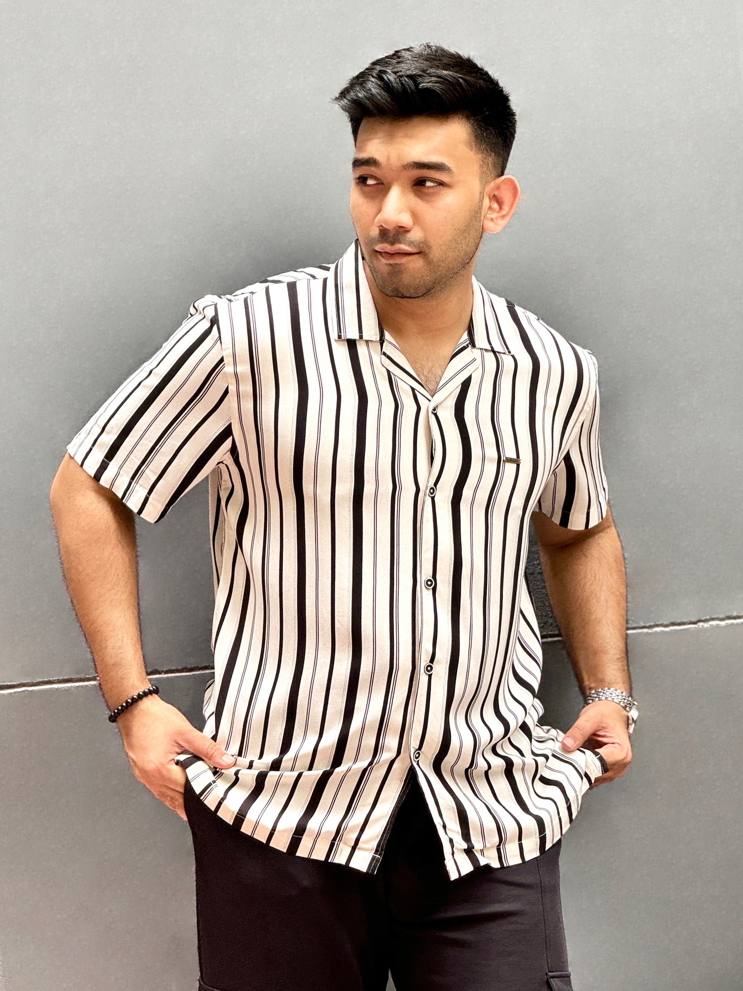 Cream Black stripe linen Havana