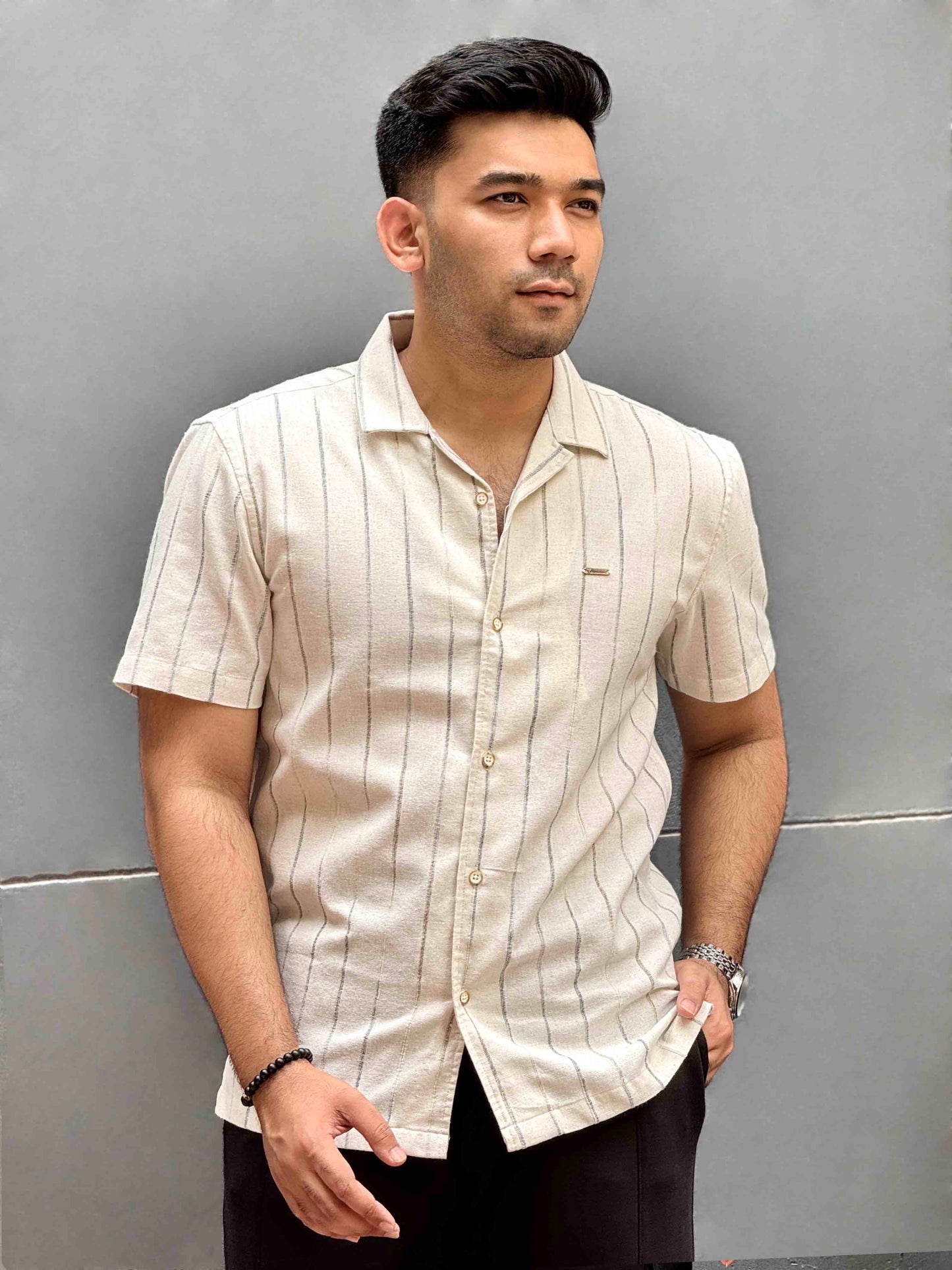 Cream faded stripe texture havana shirt