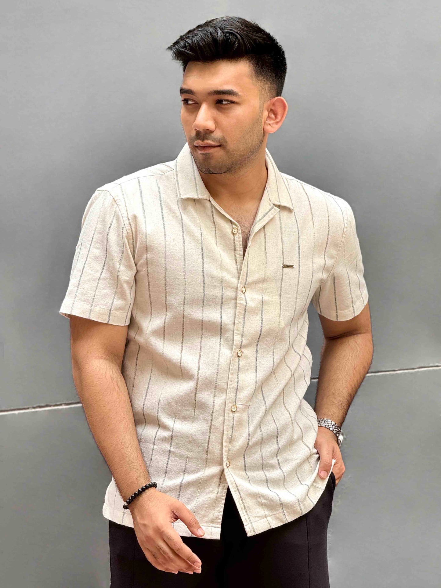 Cream faded stripe texture havana shirt