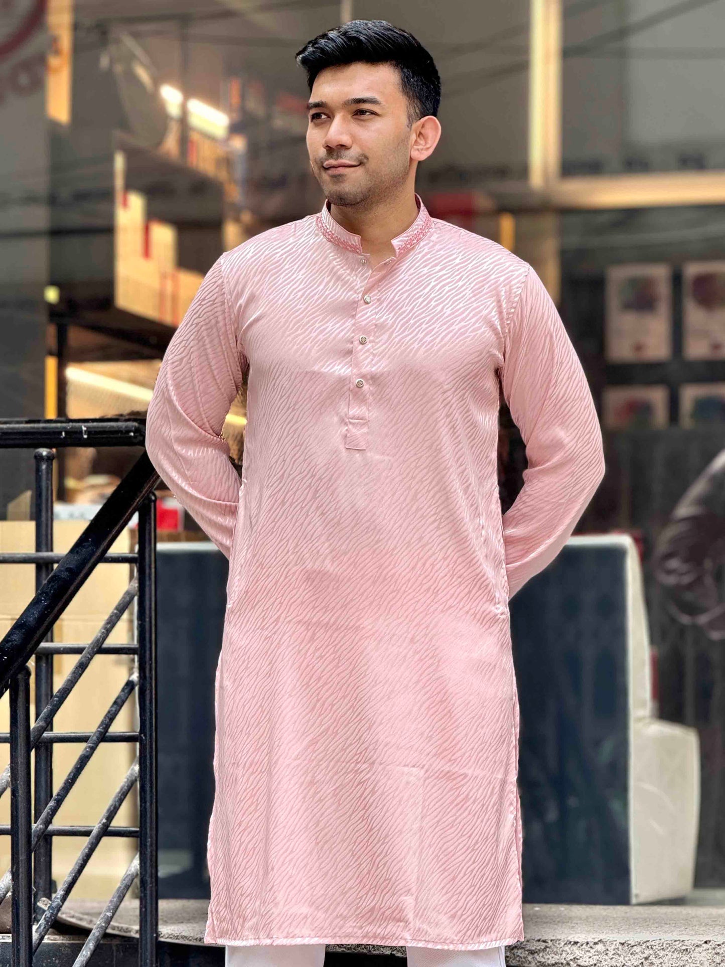 Salmon Pink Textured premium Panjabi