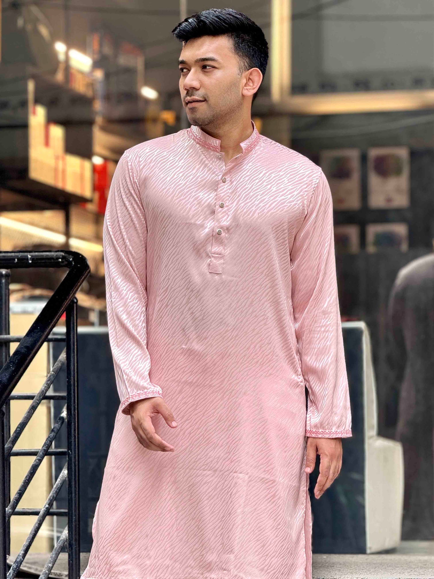 Salmon Pink Textured premium Panjabi