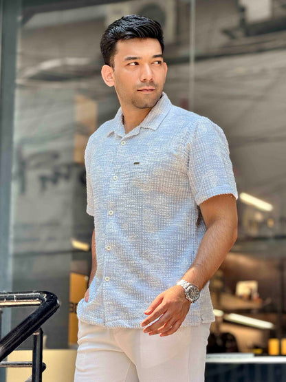 Sky white texture fancy Havana shirt