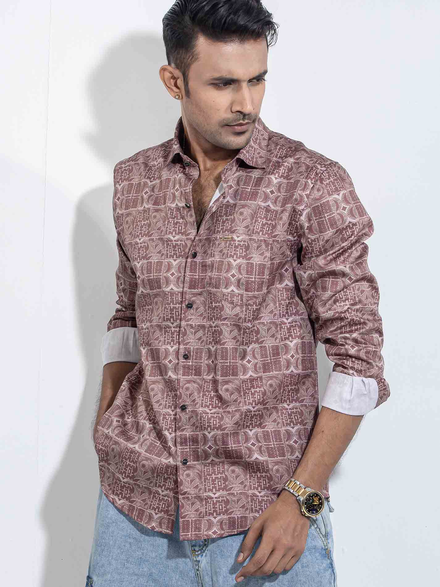Deep Maroon Printed Premium Full sleeve Shirt