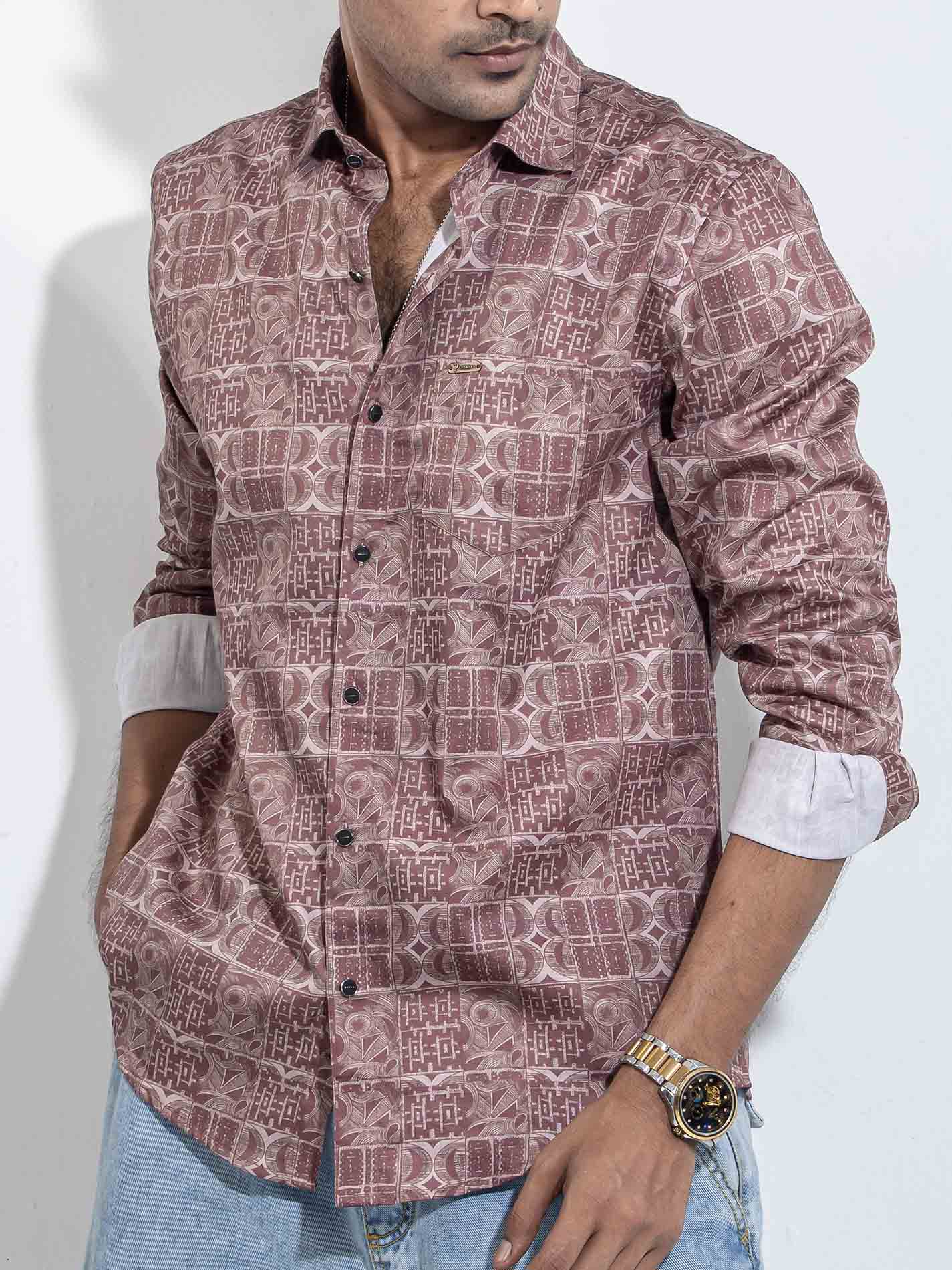 Deep Maroon Printed Premium Full sleeve Shirt