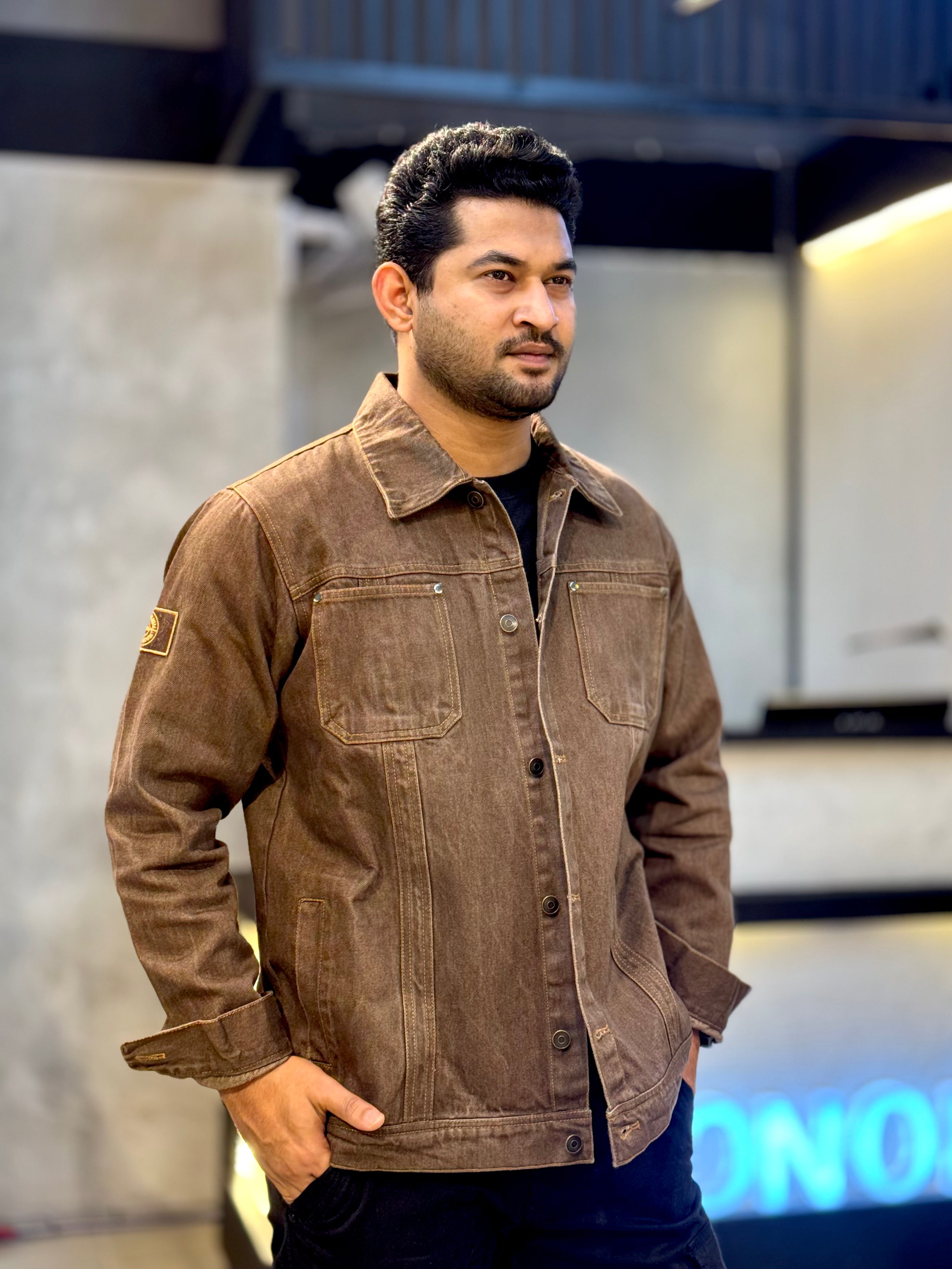 Dark Coffee Thread Contrast denim jacket