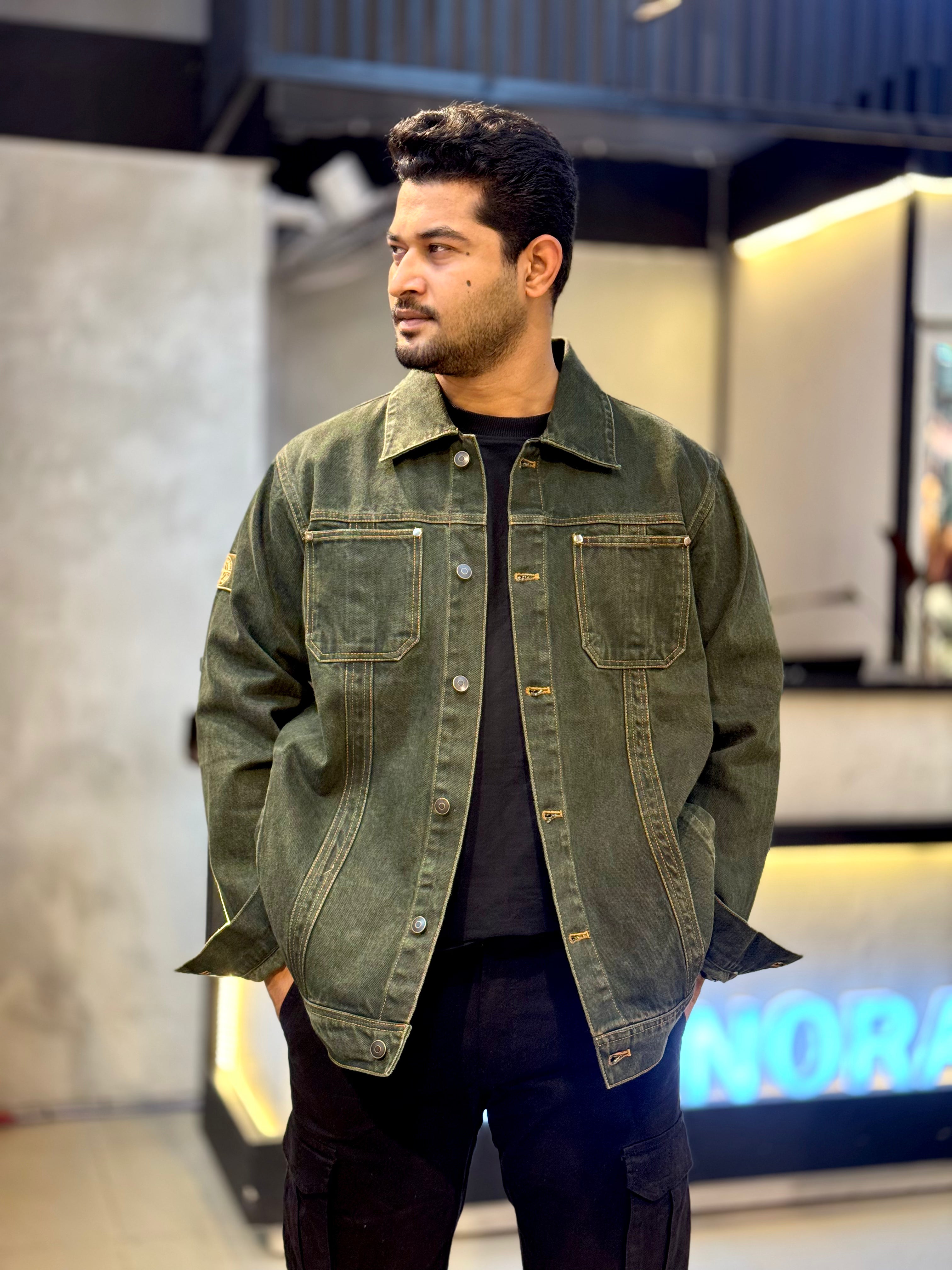 Olive Thread Contrast denim jacket