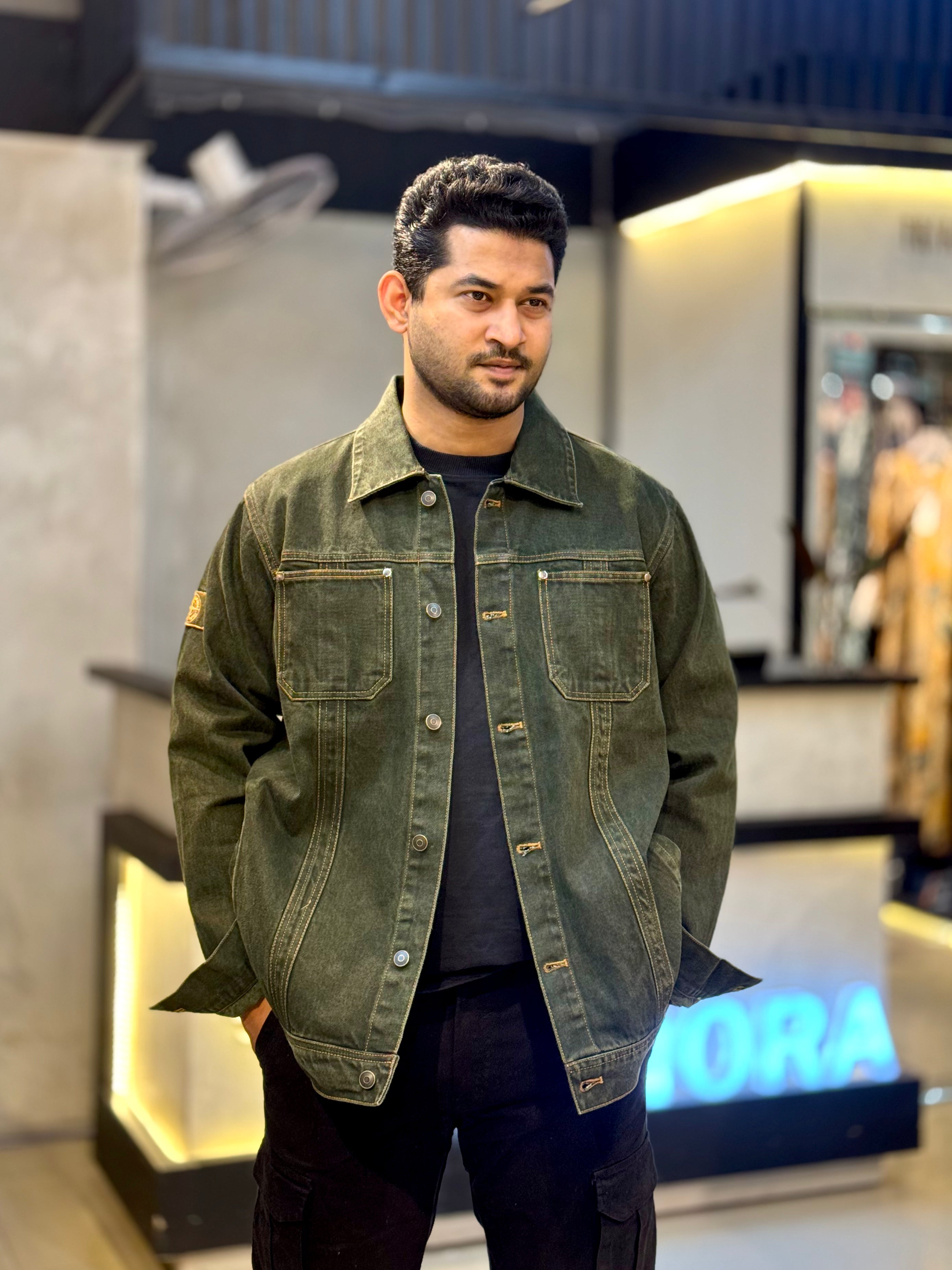 Olive Thread Contrast denim jacket