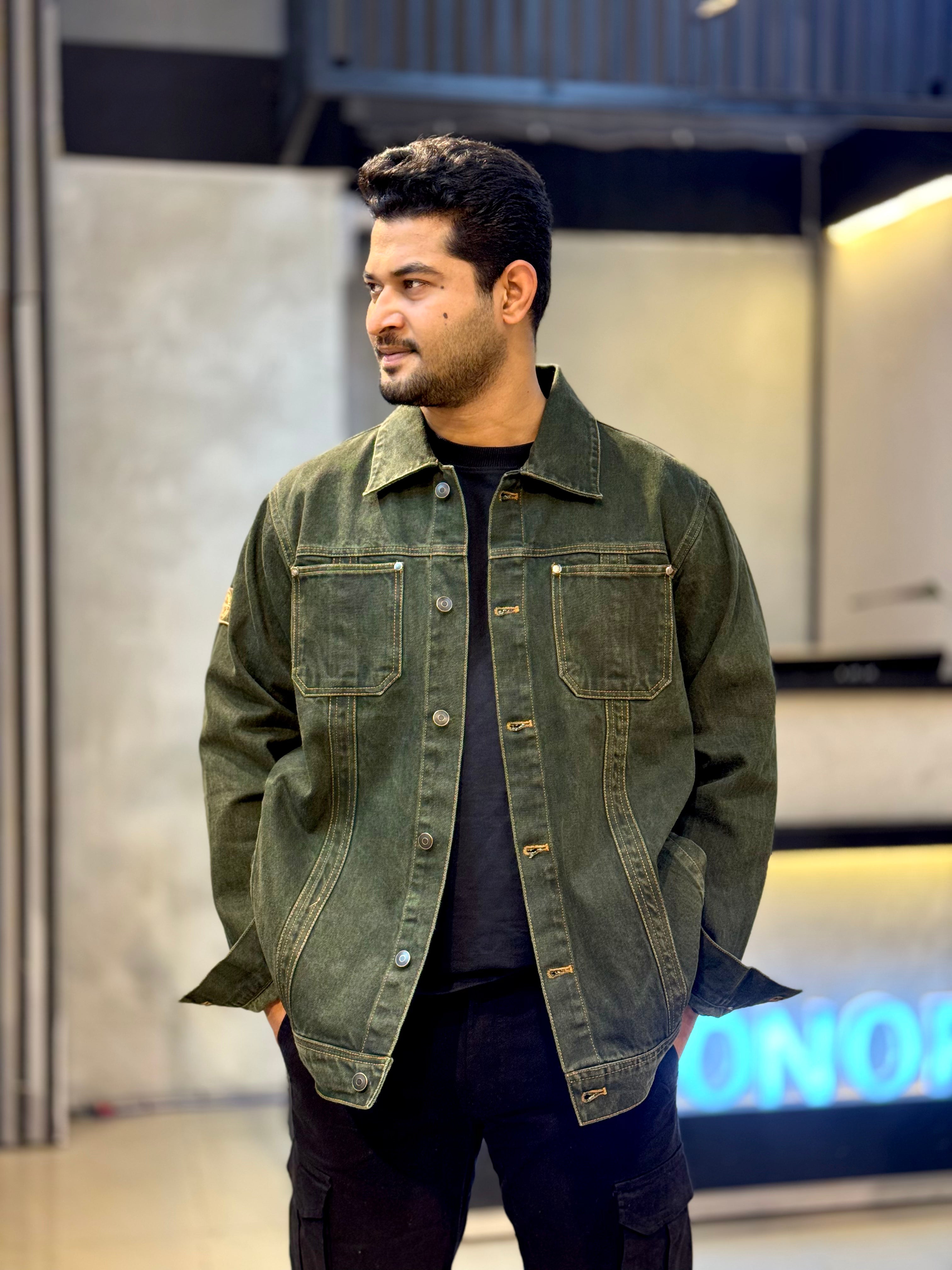 Olive Thread Contrast denim jacket