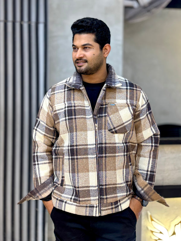 Desert Brown - Cream Check flannel jacket