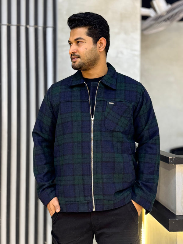 Castleton Green - Navy Blue Check flannel jacket