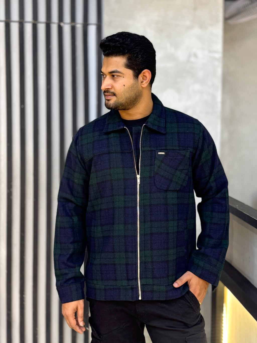 Castleton Green - Navy Blue Check flannel jacket