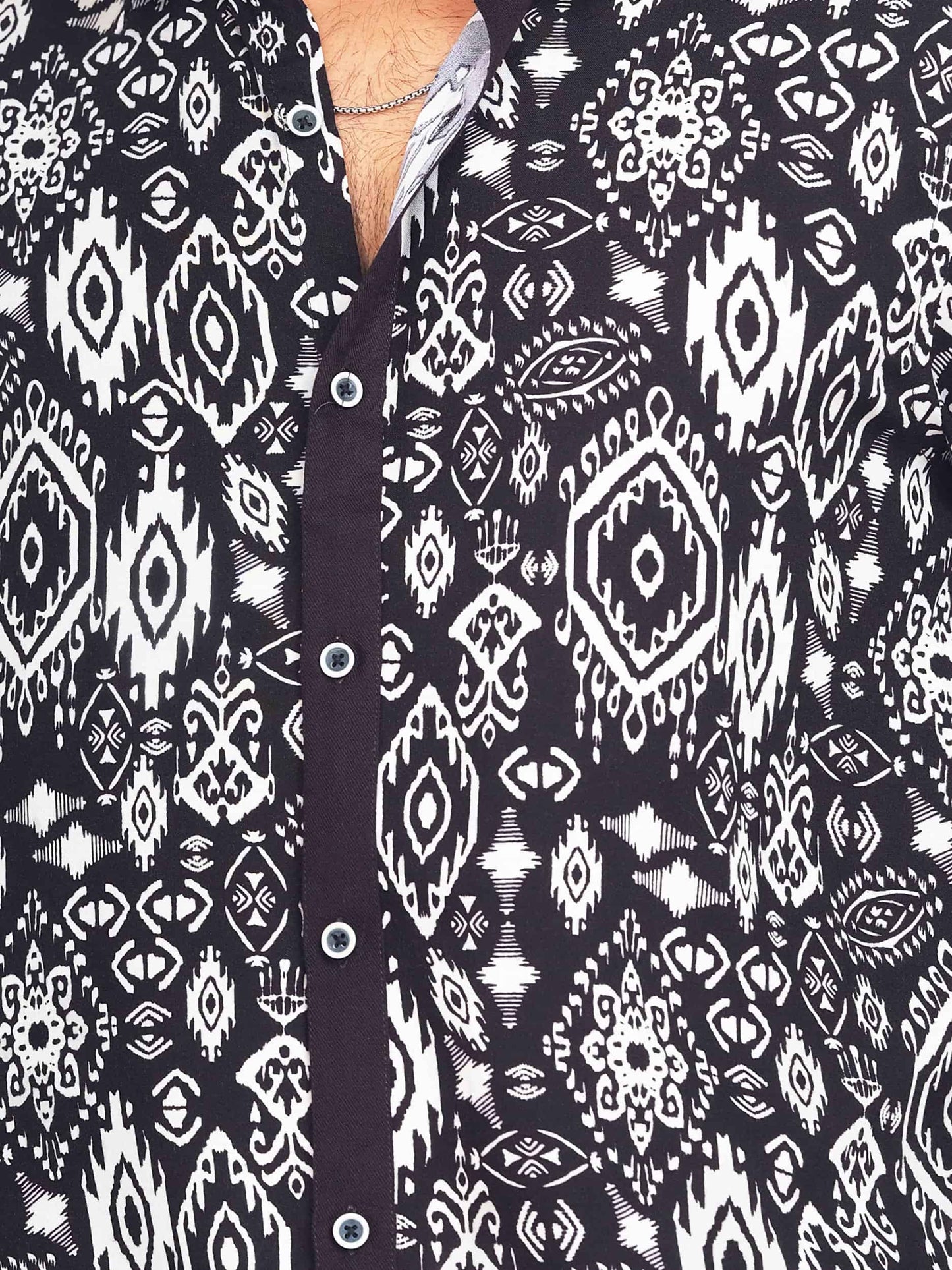 Black -white nakshi printed linen half sleeve shirt