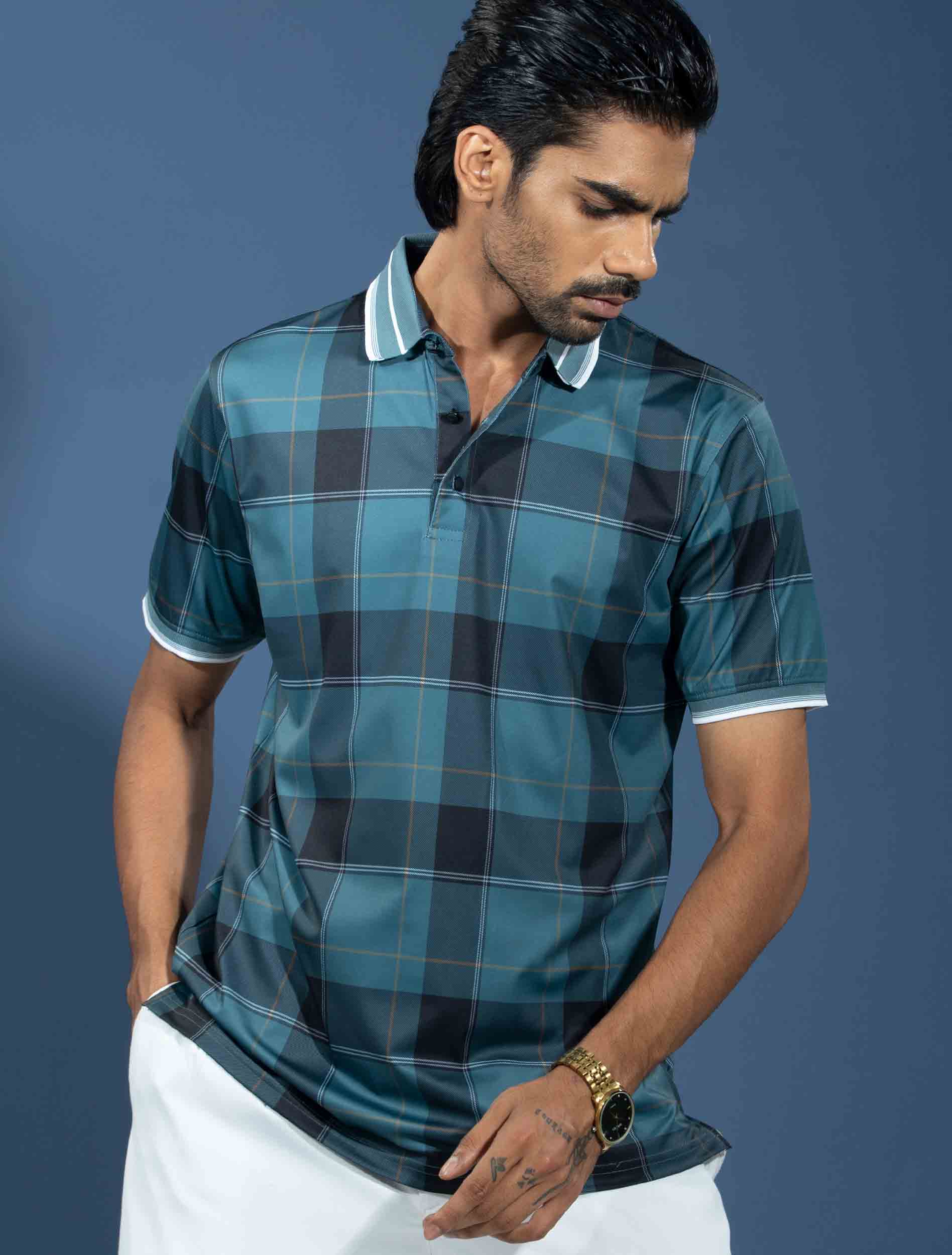 Hunter green Black check premium polo shirt