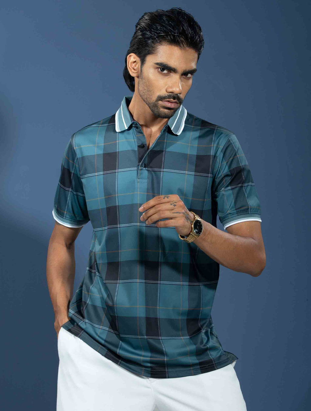 Hunter green Black check premium polo shirt