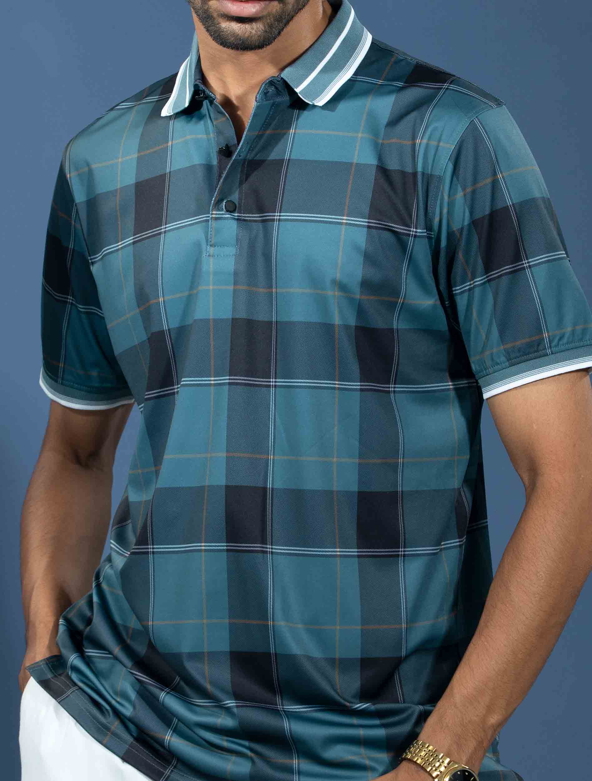 Hunter green Black check premium polo shirt