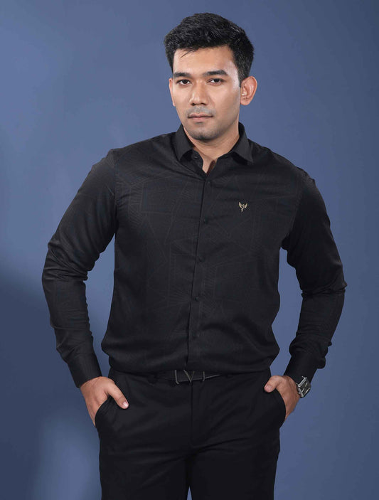 Black abstract bamboo silk premium shirt