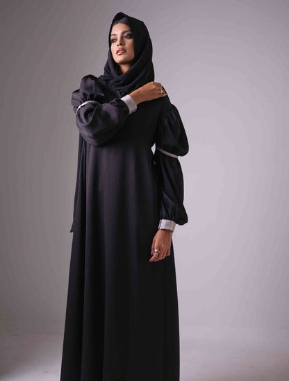 Black hand lace contrast female dress