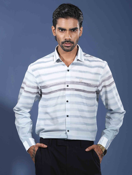 White ash paste stripe faded Texture printed premium magnet shirt