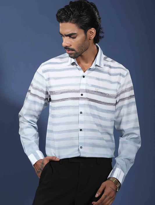 White ash paste stripe faded Texture printed premium magnet shirt