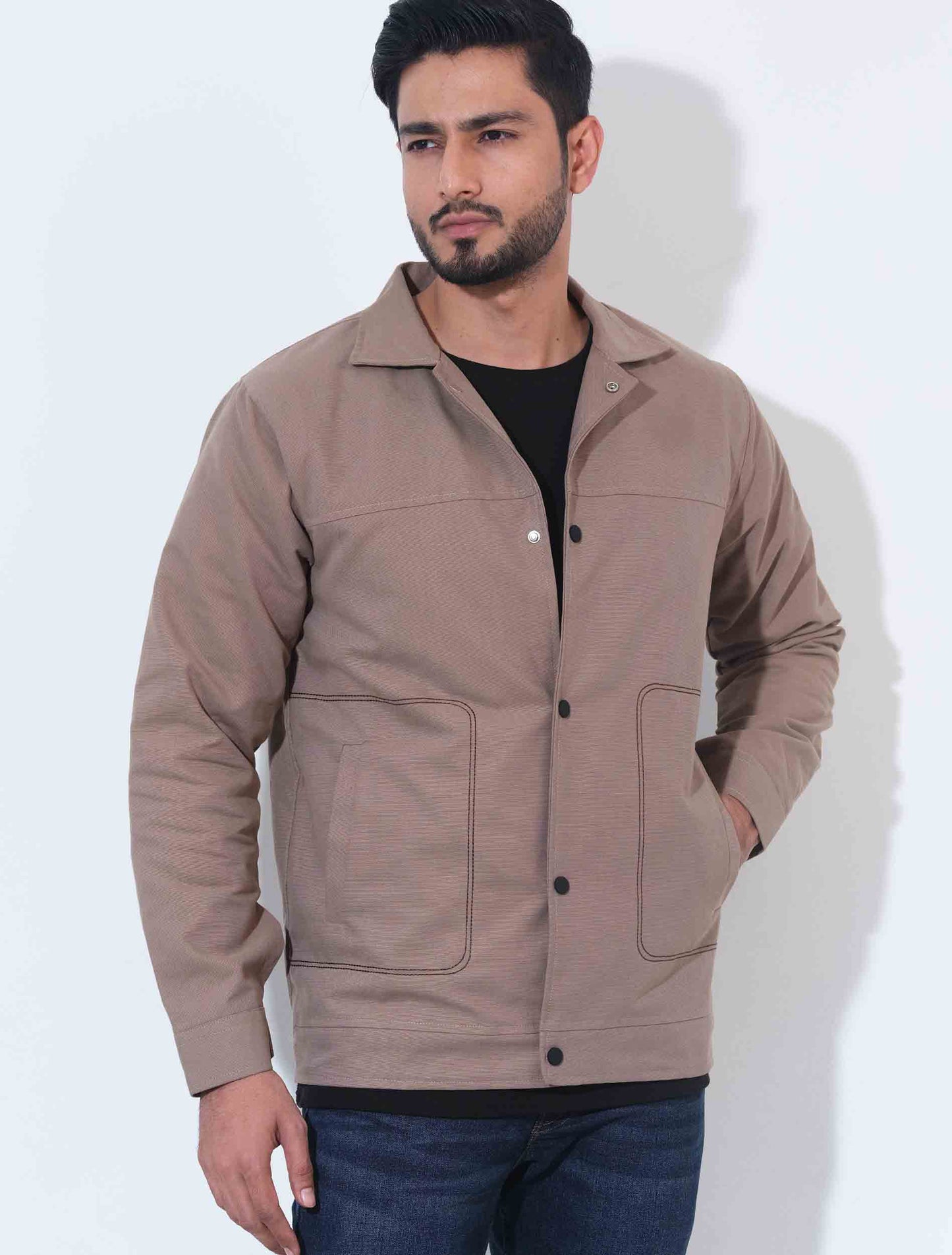 Beige black thread cashmere fabric premium jacket