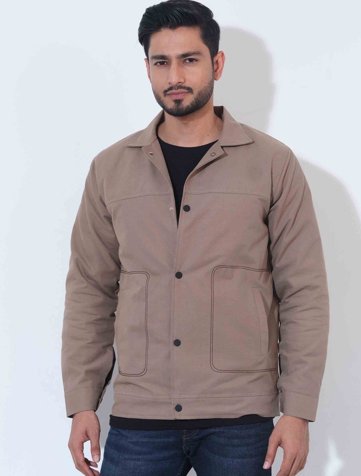 Beige black thread cashmere fabric premium jacket