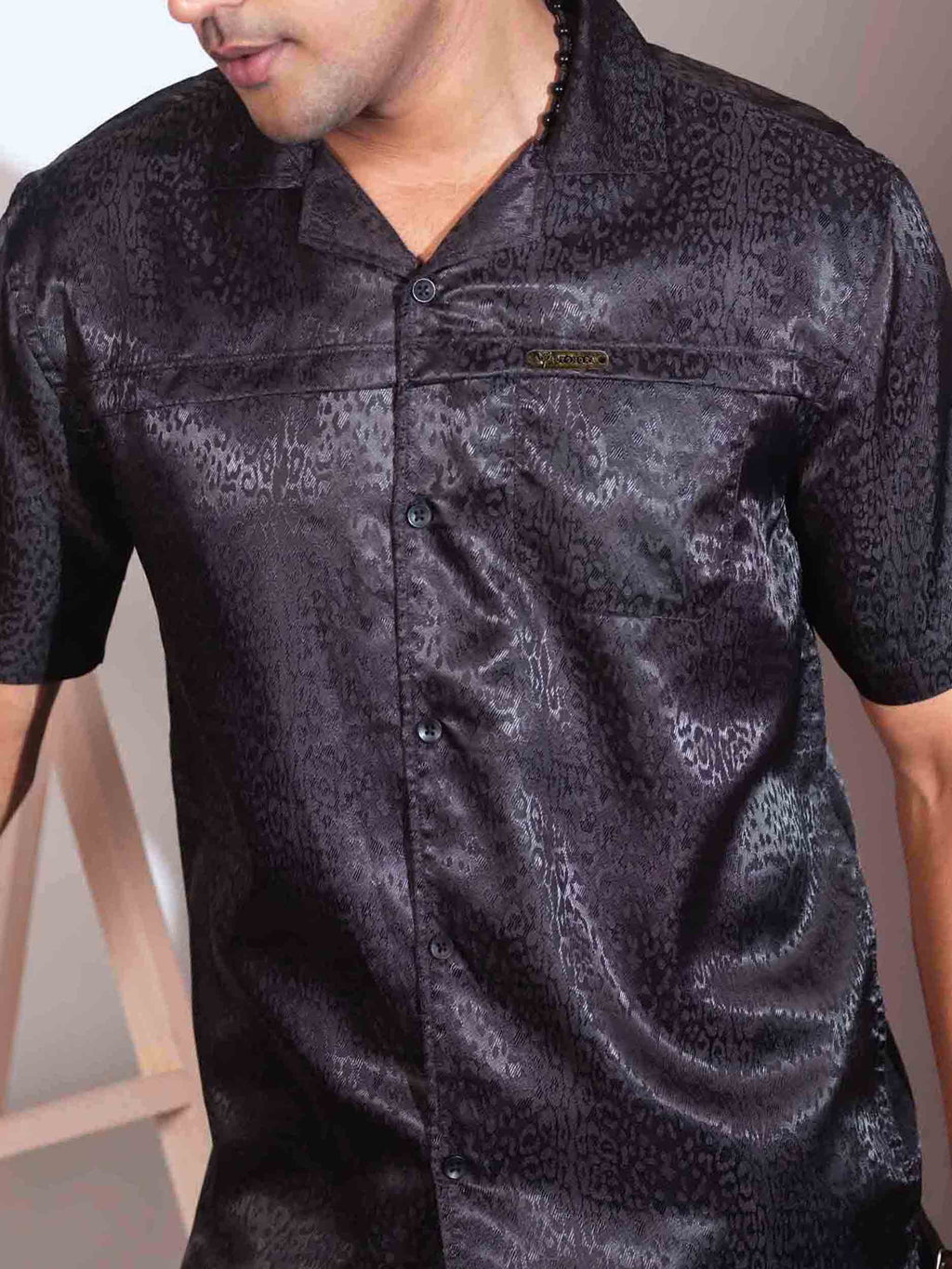 Black leopard printed synthetic havana shirt