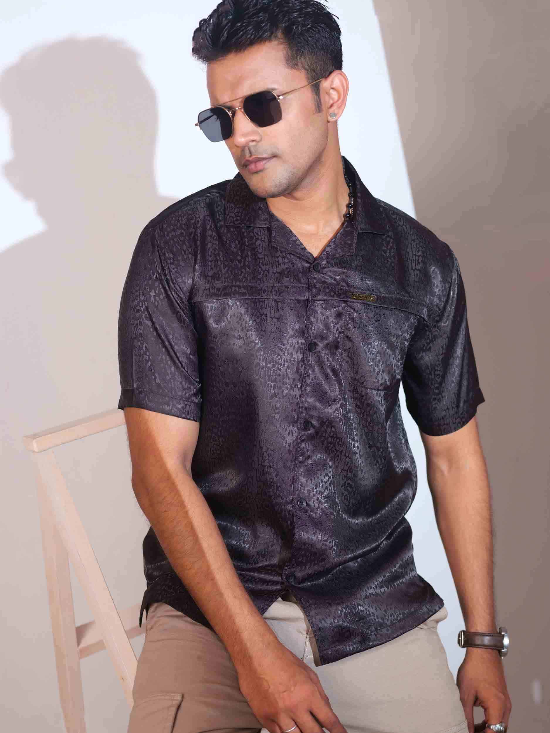 Black leopard printed synthetic havana shirt