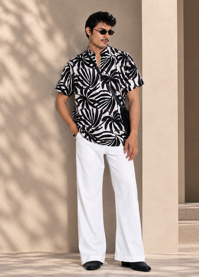 Cream and Black Zipper Design Drop Shoulder Shirt