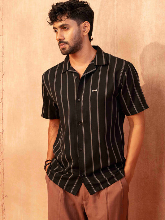 Onyx Black ash stripe Remi cotton havana shirt