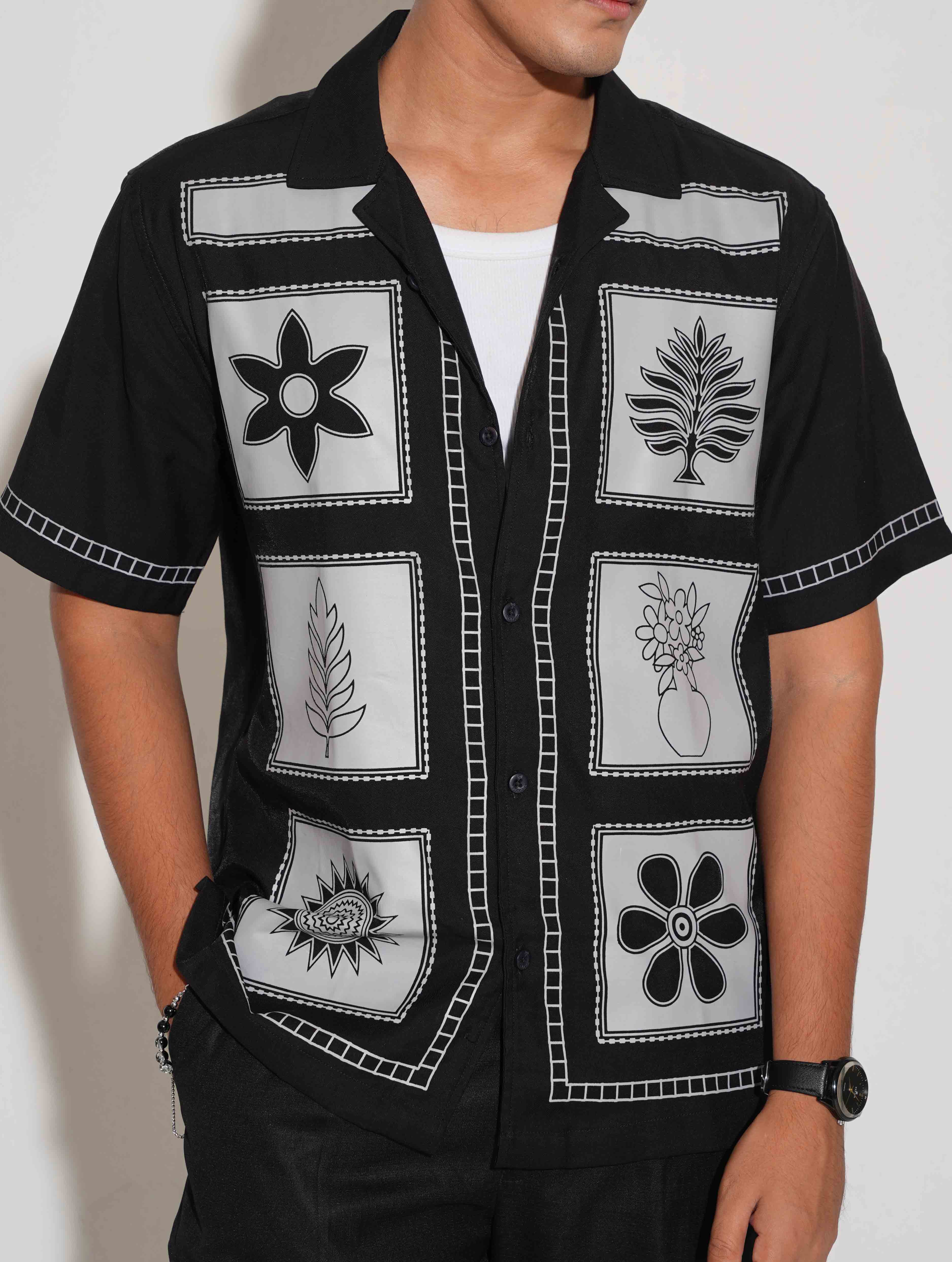 Black Block Flower printed havana shirt