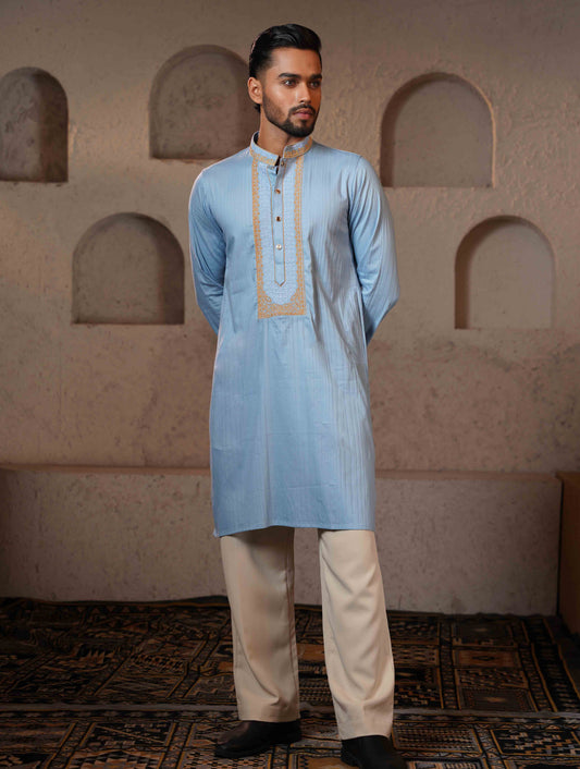 Cerulean Blue Embroidey Premium Panjabi