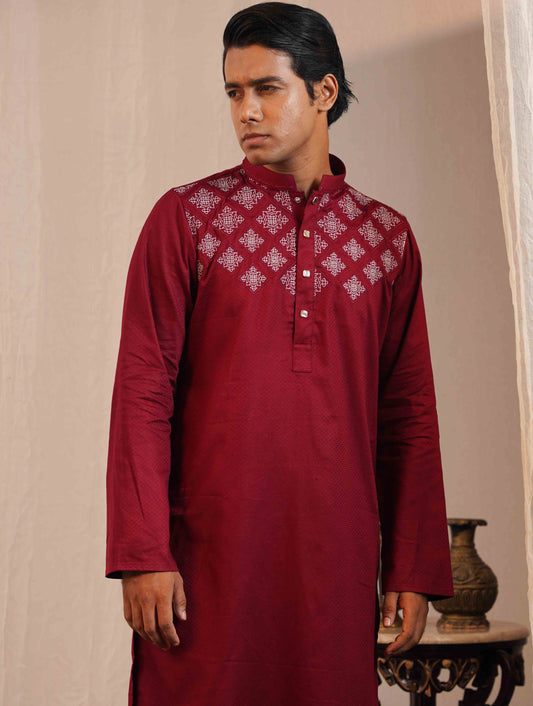 Blood red BOX Embroidery design Premium Panjabi