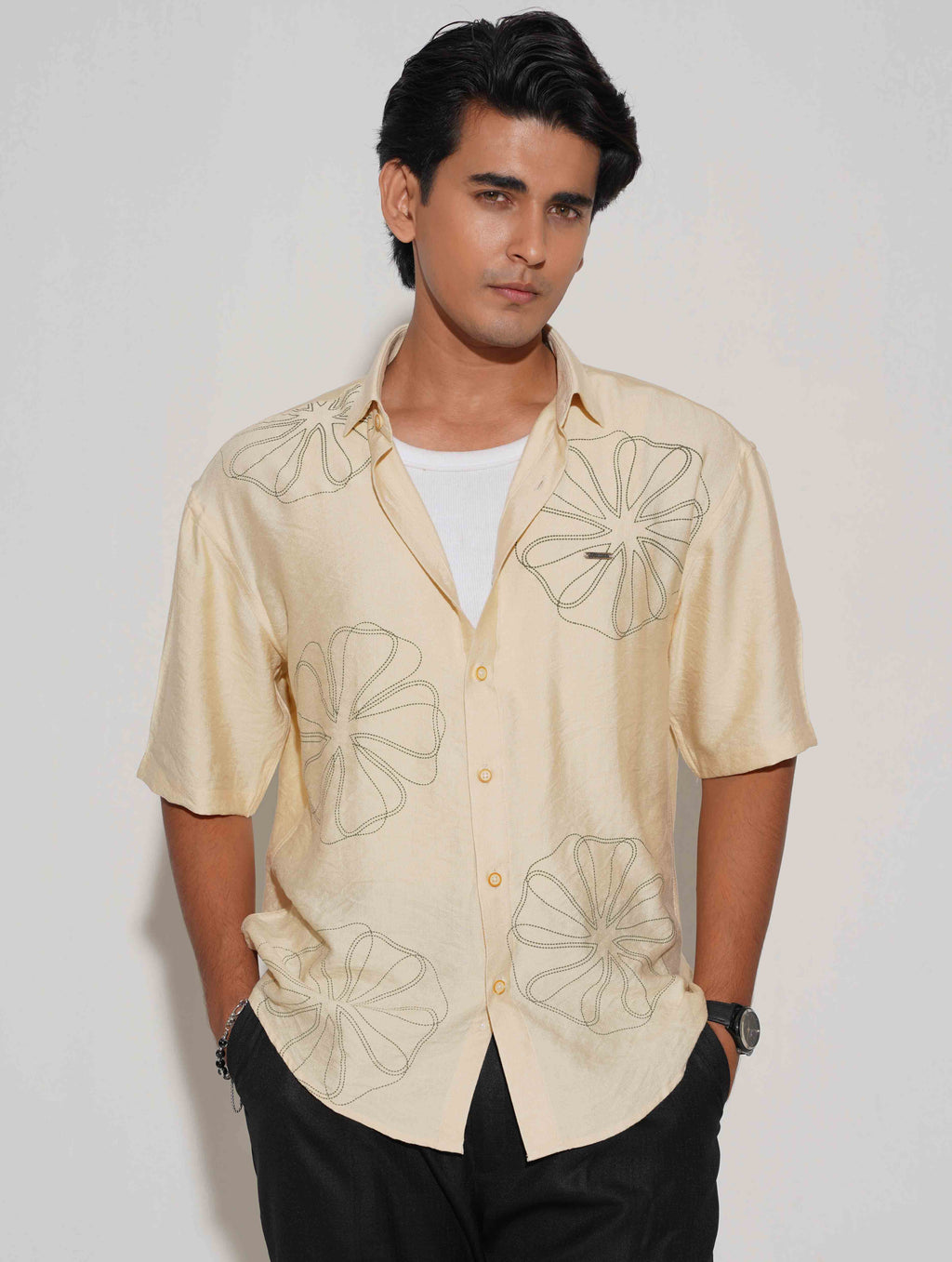 Yellow chest printed drop shoulder shirt