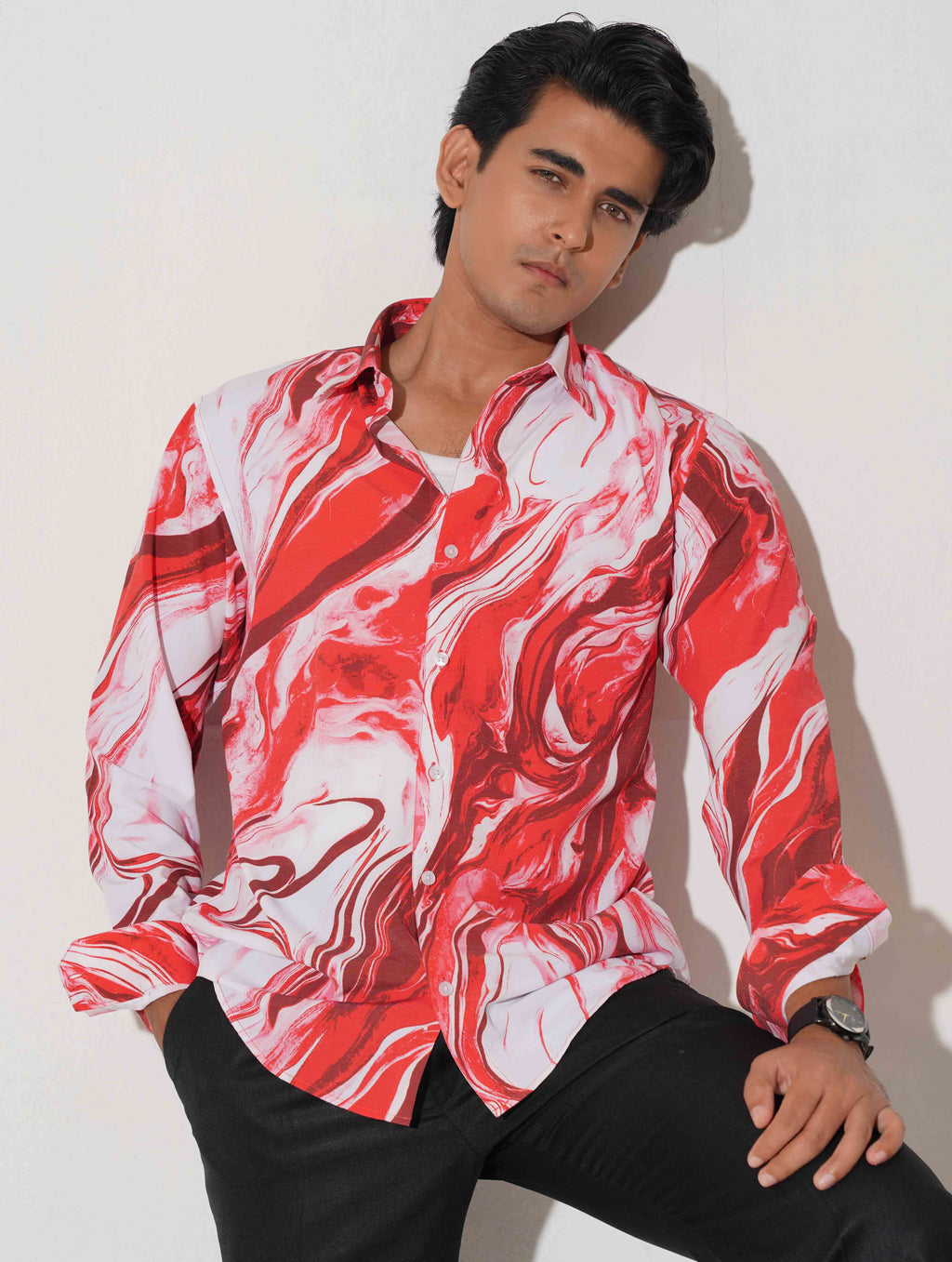 Red and white icecream printed full sleeve