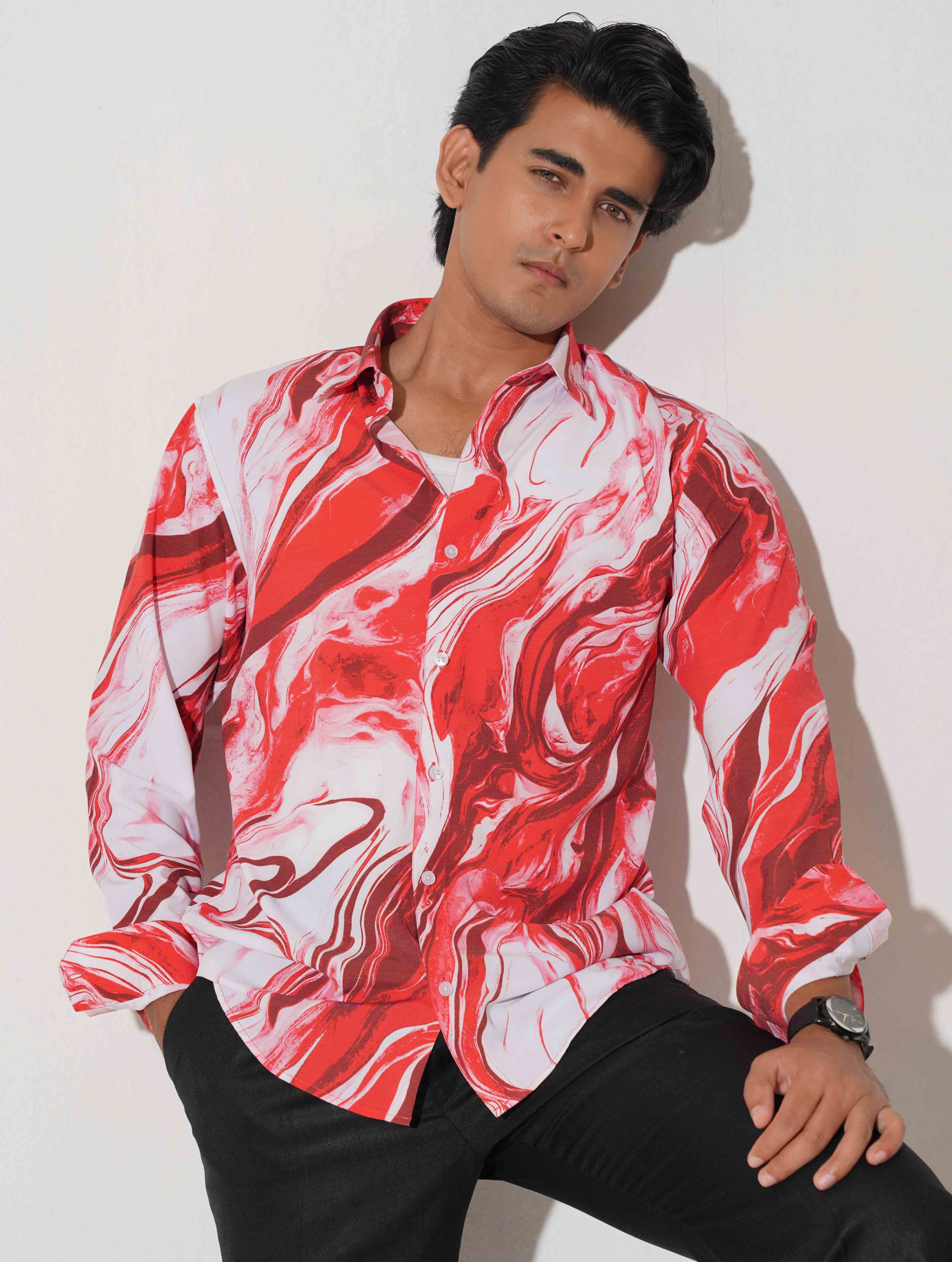 Red and white icecream printed full sleeve